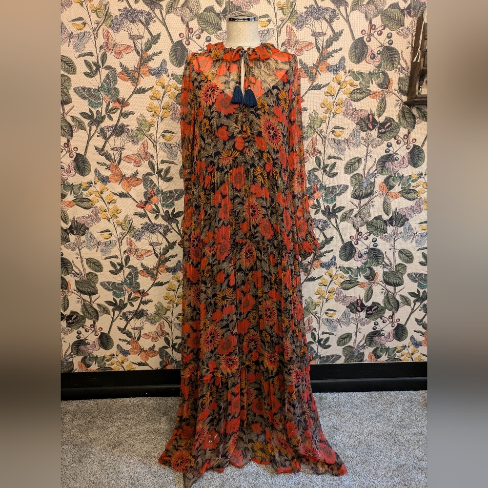 Anthropologie Floral Chiffon Dress- Size S